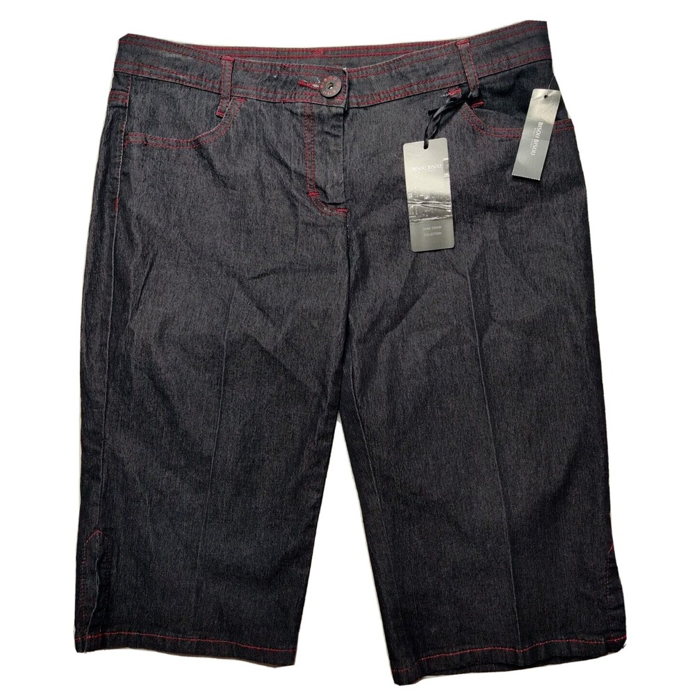BISOU BISOU‎ DARK DENIM COLLECTION Women 8 Red Stitch 15" Bermuda Shorts NEW